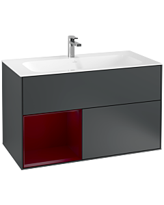 Villeroy und Boch Finion Waschtischunterschrank G030HBHG 99,6x59,1cm, Wandbeleuchtung, Regal links Peony, Midnight Blue Matt Lacquer